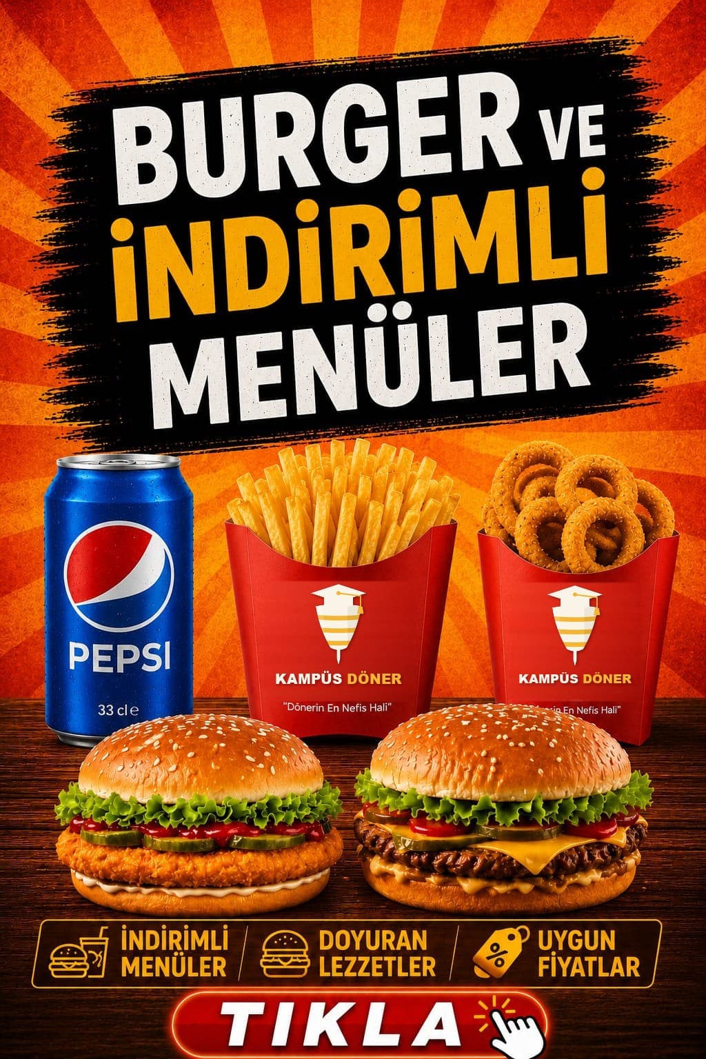 Kampüs Döner burger menüsü